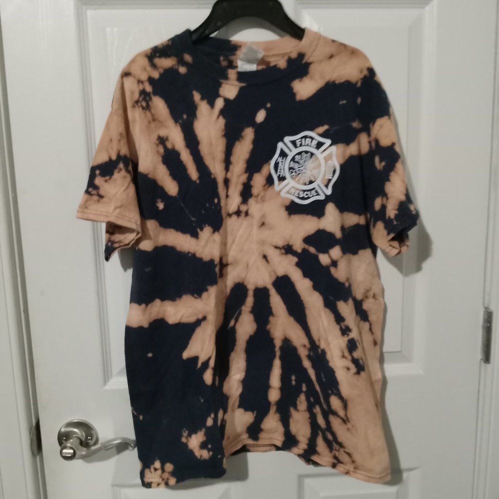 Upcycled/Reverse Tie-Dye Fire Rescue Shirt